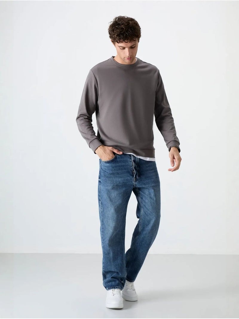 Sweatshirt homme uni à col rond tommy Gris Noir - Kiabi