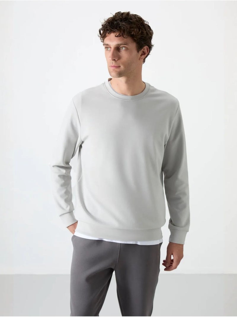 Sweatshirt homme uni à col rond tommy Gris perle - Kiabi