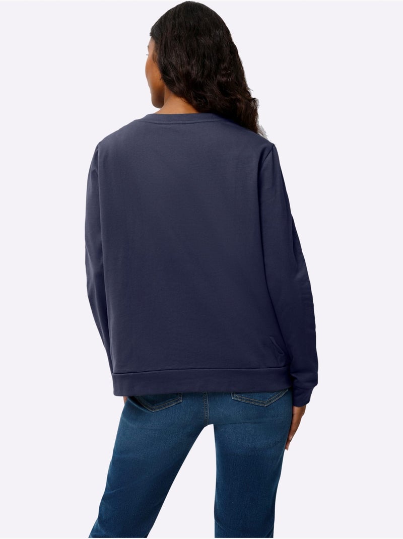 Sweatshirt Impression Caoutchoutée Douce - Taille Standard - Helline Bleu marine - Kiabi