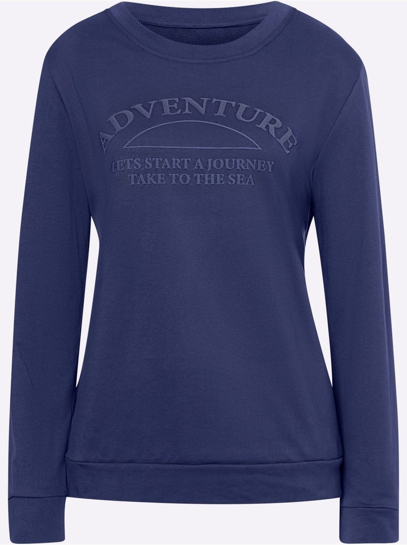 Sweatshirt Impression Caoutchoutée Douce - Taille Standard - Helline Bleu marine - Kiabi
