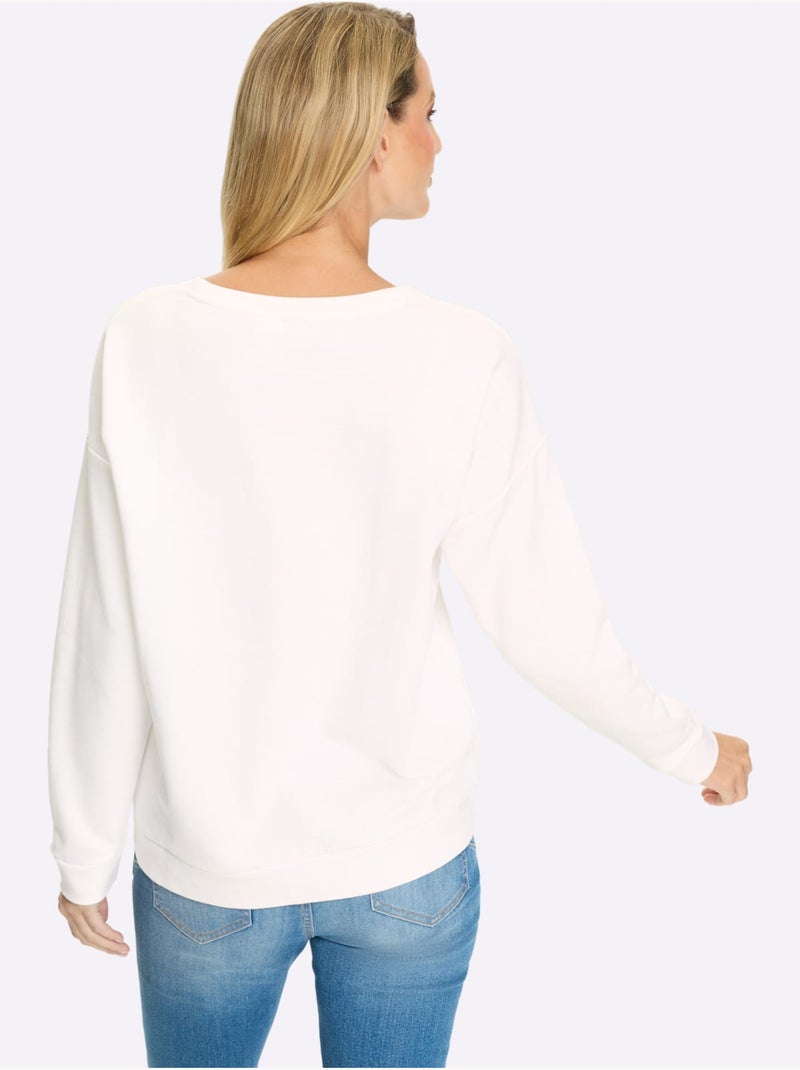 Sweatshirt Impression Caoutchoutée Douce - Taille Standard - Helline Ecru - Kiabi