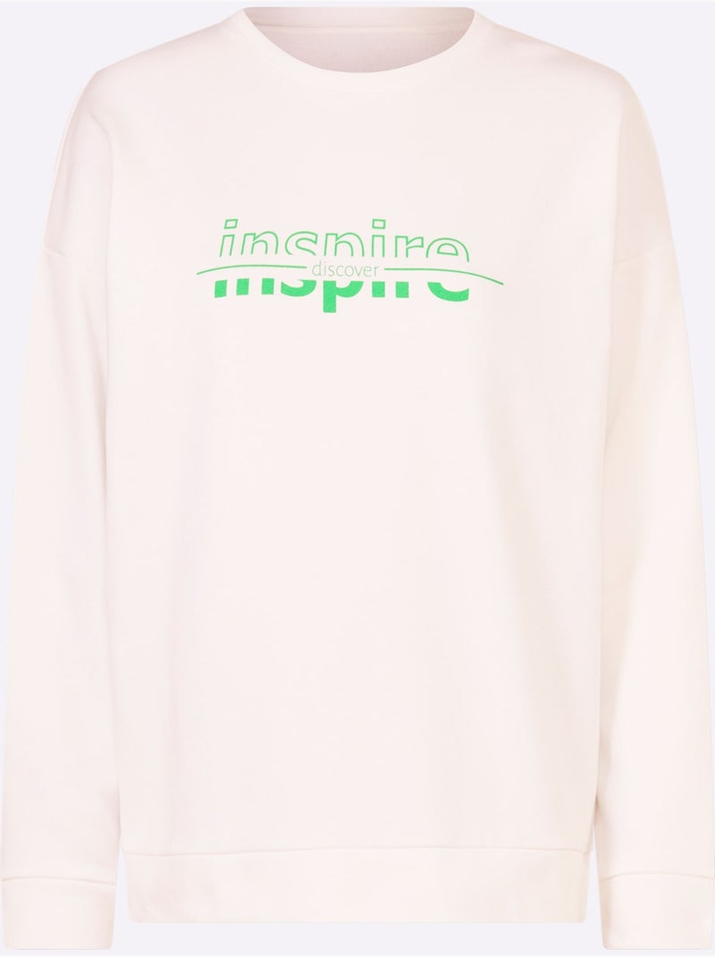 Sweatshirt Impression Caoutchoutée Douce - Taille Standard - Helline Ecru - Kiabi
