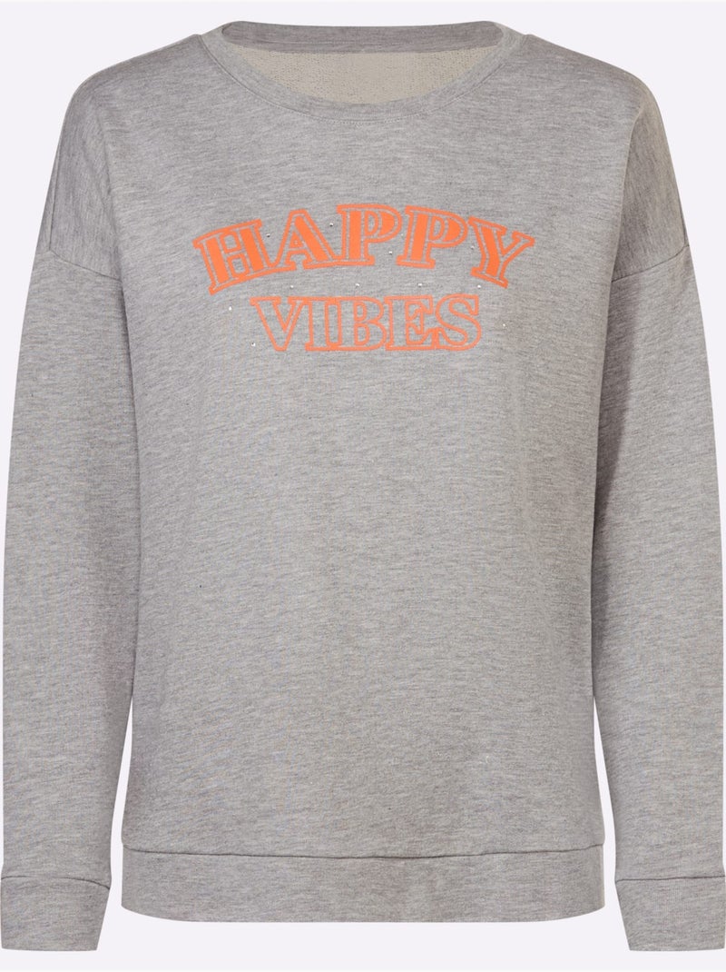 Sweatshirt Impression Caoutchoutée Douce - Taille Standard - Helline Gris chiné - Kiabi