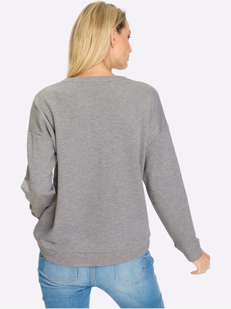 Sweatshirt Impression Caoutchoutée Douce - Taille Standard - Helline Gris clair - Kiabi