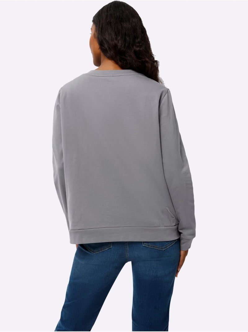 Sweatshirt Impression Caoutchoutée Douce - Taille Standard - Helline Gris - Kiabi