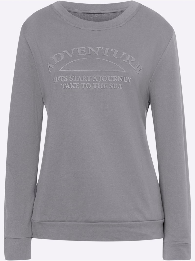 Sweatshirt Impression Caoutchoutée Douce - Taille Standard - Helline Gris - Kiabi