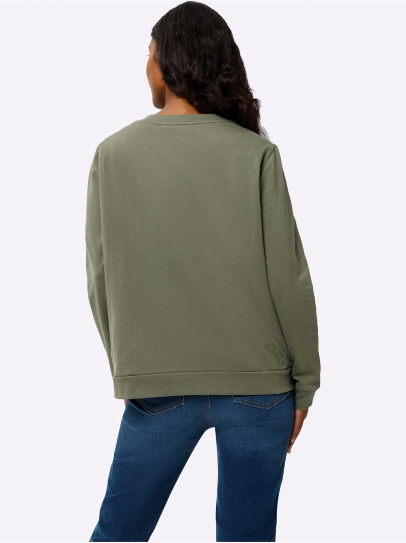 Sweatshirt Impression Caoutchoutée Douce - Taille Standard - Helline Kaki - Kiabi