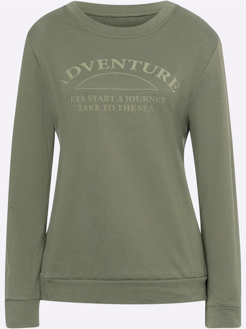 Sweatshirt Impression Caoutchoutée Douce - Taille Standard - Helline Kaki - Kiabi