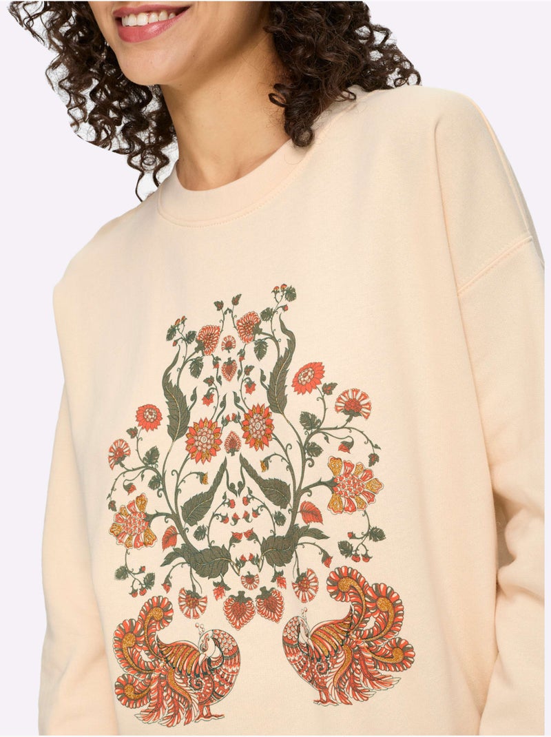 Sweatshirt Imprimé Avec Effets Brillants - Taille Standard - Helline Ivoire - Kiabi