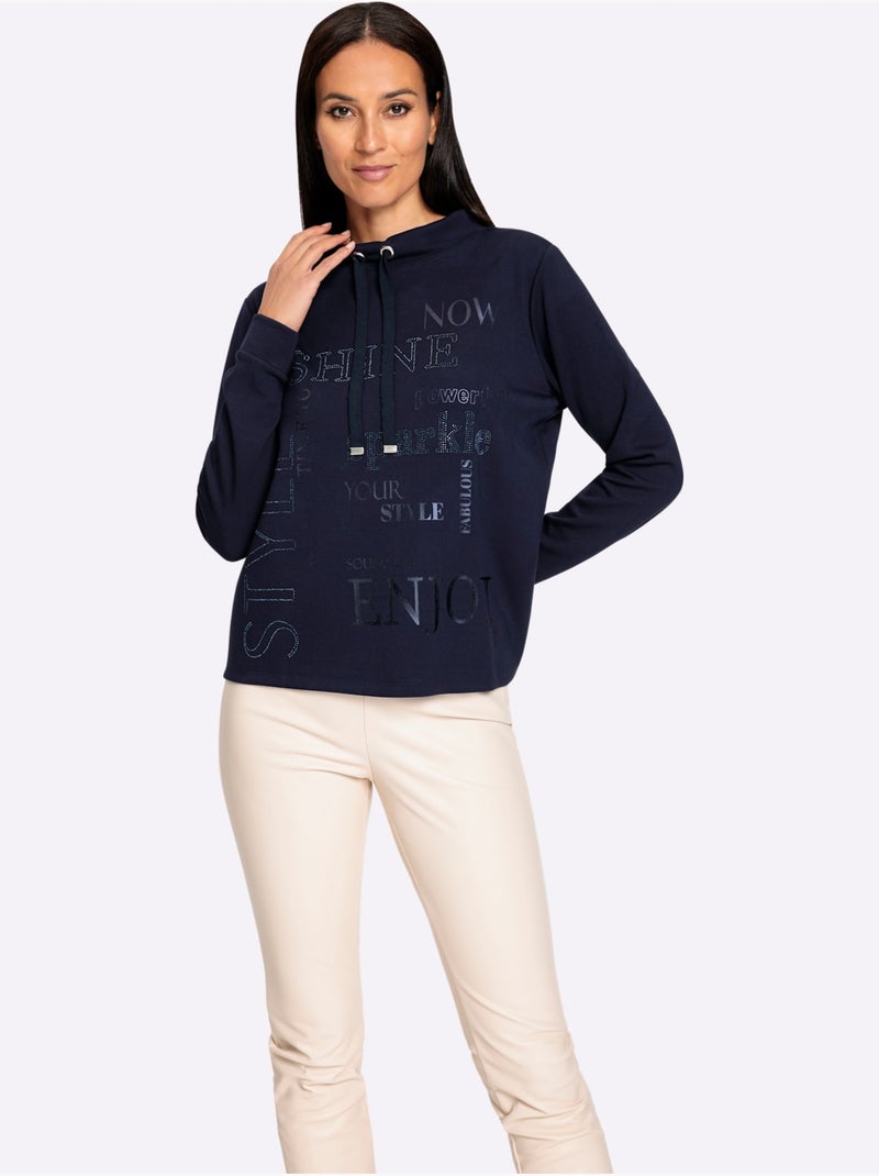 Sweatshirt Imprimé Avec Pierres Brillantes Fantaisie - Taille Standard - Helline Bleu marine - Kiabi