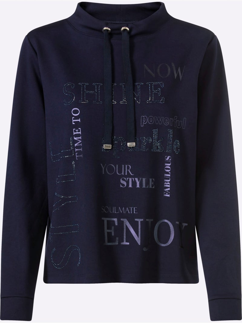 Sweatshirt Imprimé Avec Pierres Brillantes Fantaisie - Taille Standard - Helline Bleu marine - Kiabi