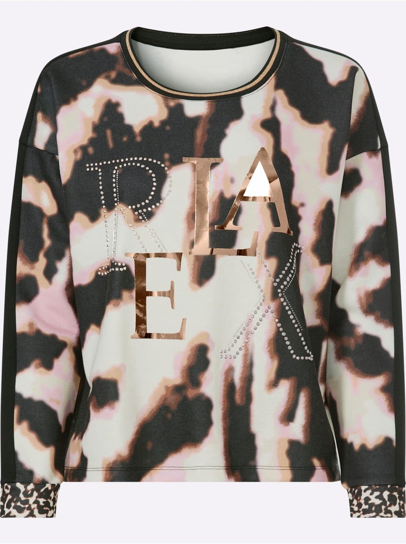 Sweatshirt Imprimé Mode - Taille Standard - Helline Noir Rose - Kiabi