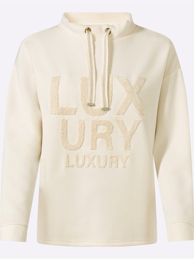 Sweatshirt Inscription En Polaire Douce - Taille Standard - Helline Ivoire - Kiabi