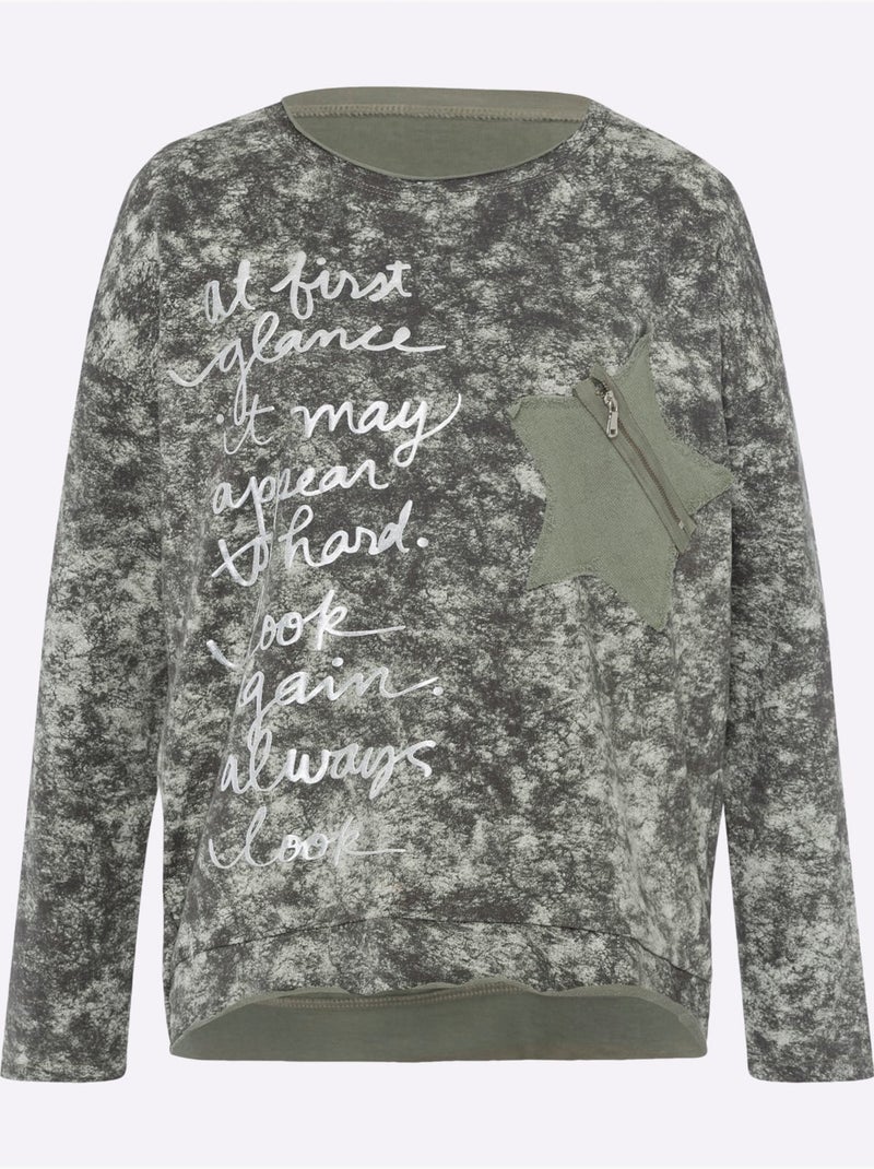 Sweatshirt Joli Aspect Batik - Taille Standard - Helline Vert kaki - Kiabi
