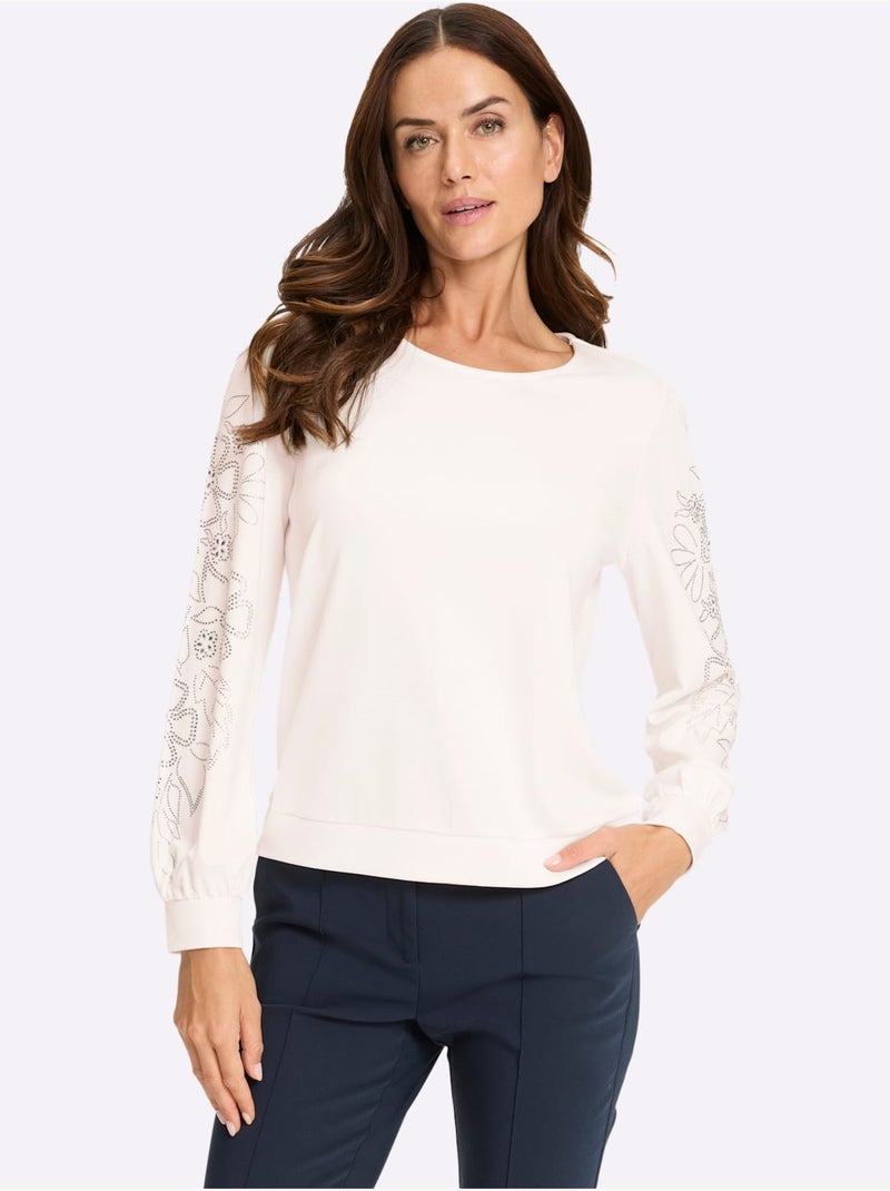 Sweatshirt Jolies Pierres Brillantes Fantaisie - Taille Standard - Helline Ecru - Kiabi