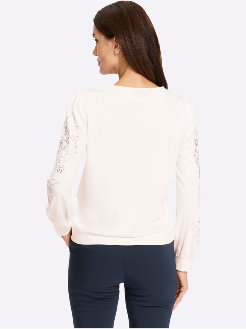 Sweatshirt Jolies Pierres Brillantes Fantaisie - Taille Standard - Helline Ecru - Kiabi