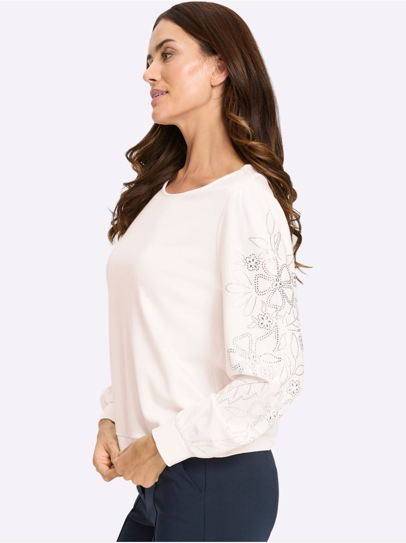 Sweatshirt Jolies Pierres Brillantes Fantaisie - Taille Standard - Helline Ecru - Kiabi