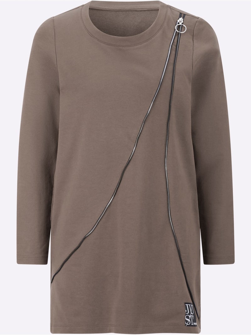 Sweatshirt Long 50% Coton - Taille Standard - Witt Gris taupe - Kiabi
