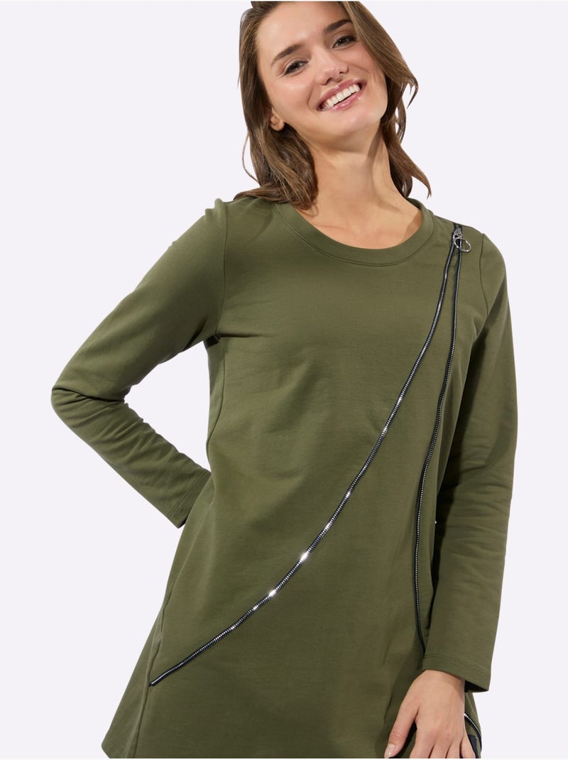 Sweatshirt Long 50% Coton - Taille Standard - Witt Vert olive - Kiabi