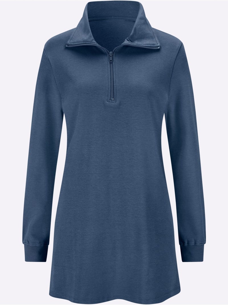 Sweatshirt long à col transformable et manches longues - taille standard - moda vilona Bleu jean - Kiabi