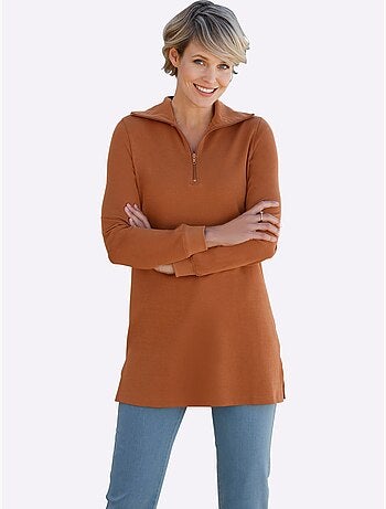 Sweatshirt long à col transformable et manches longues en interlock - taille standard - moda vilona