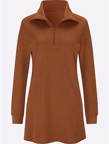 Sweatshirt long à col transformable et manches longues en interlock - taille standard - moda vilona