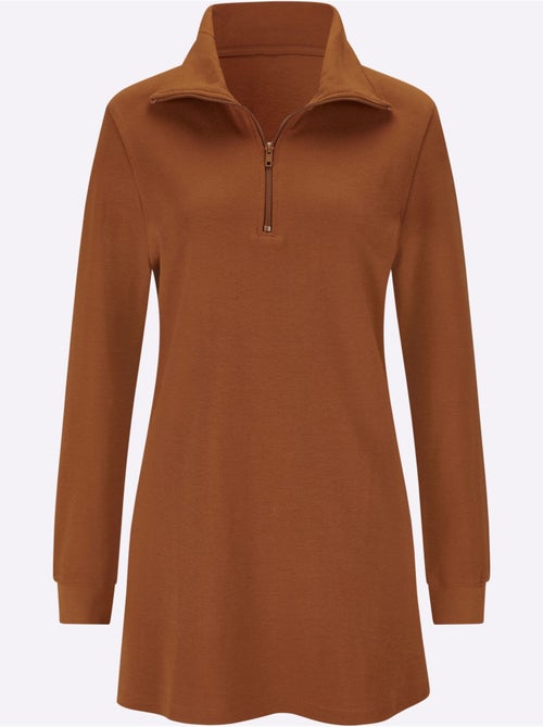 Sweatshirt long à col transformable et manches longues en interlock - taille standard - moda vilona - Kiabi Sweatshirt long à col transformable et manches longues en interlock - taille standard - moda vilona - Kiabi