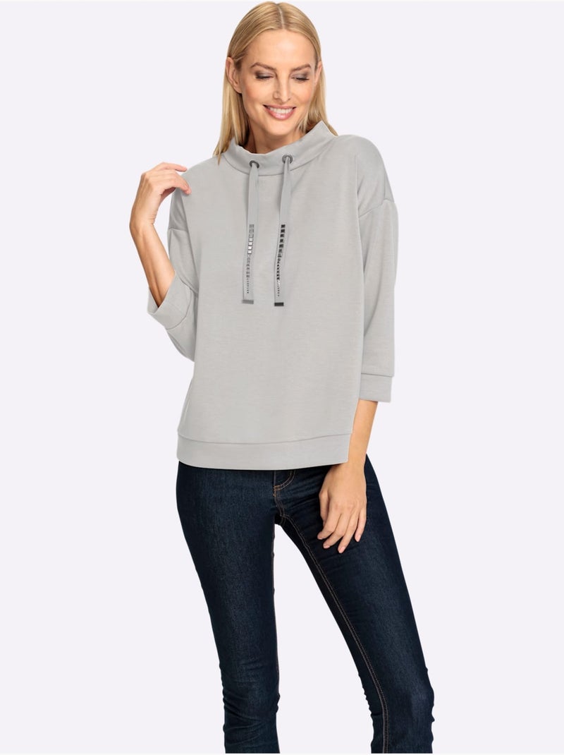 Sweatshirt Mancherons Tendance - Taille Standard - Helline Gris clair - Kiabi