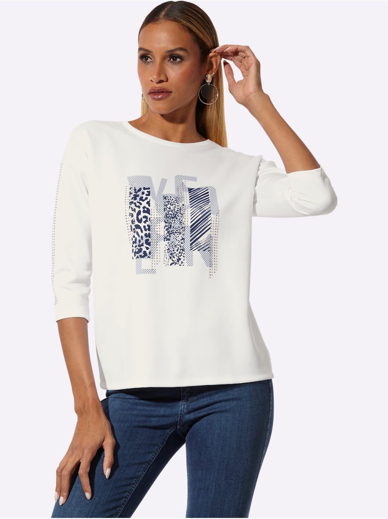 Sweatshirt Mélange De Modal Doux - Taille Standard - Helline Bleu Bleu marine Blanc - Kiabi