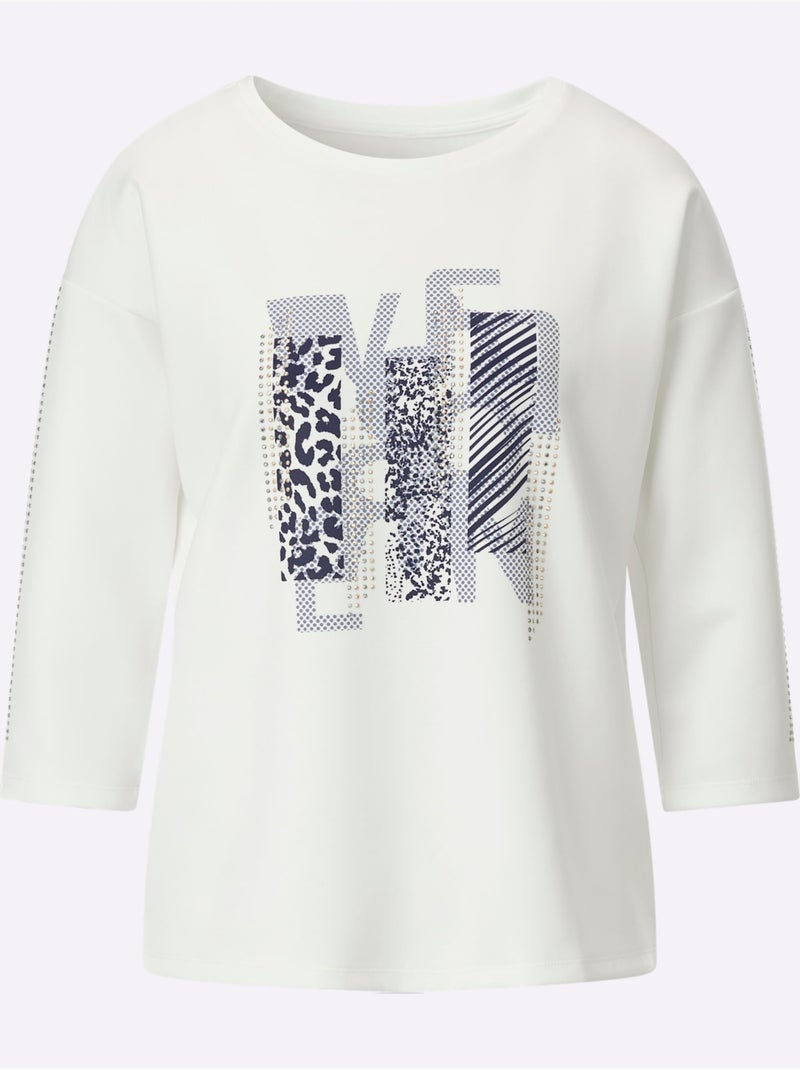 Sweatshirt Mélange De Modal Doux - Taille Standard - Helline Bleu Bleu marine Blanc - Kiabi