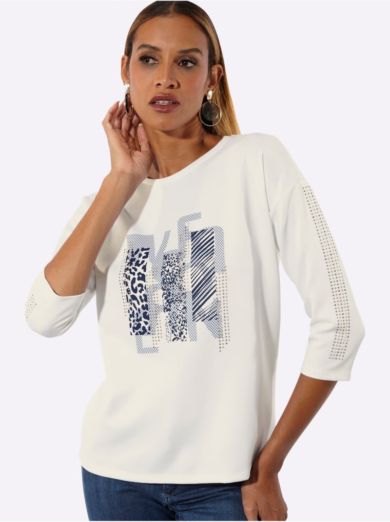 Sweatshirt Mélange De Modal Doux - Taille Standard - Helline Bleu Bleu marine Blanc - Kiabi