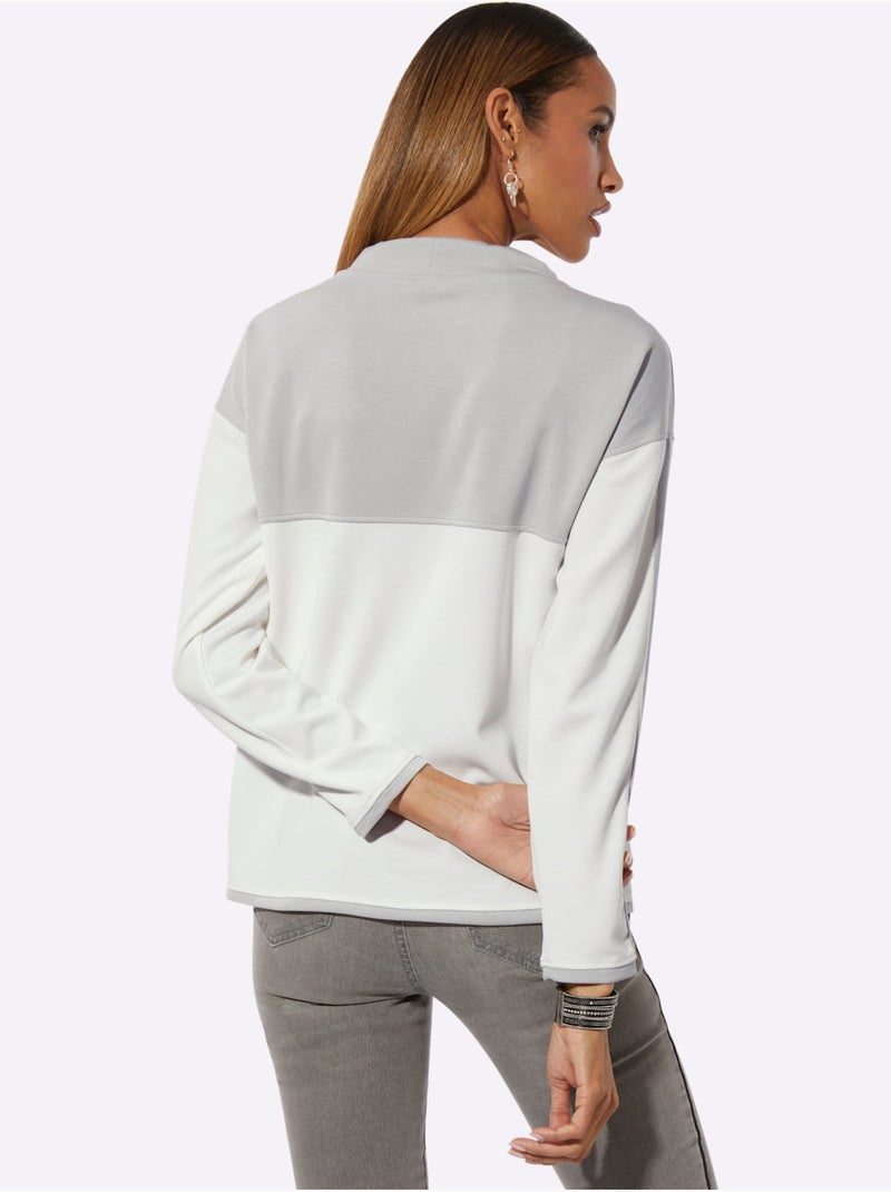 Sweatshirt Mélange De Modal Doux - Taille Standard - Helline Gris Ecru - Kiabi