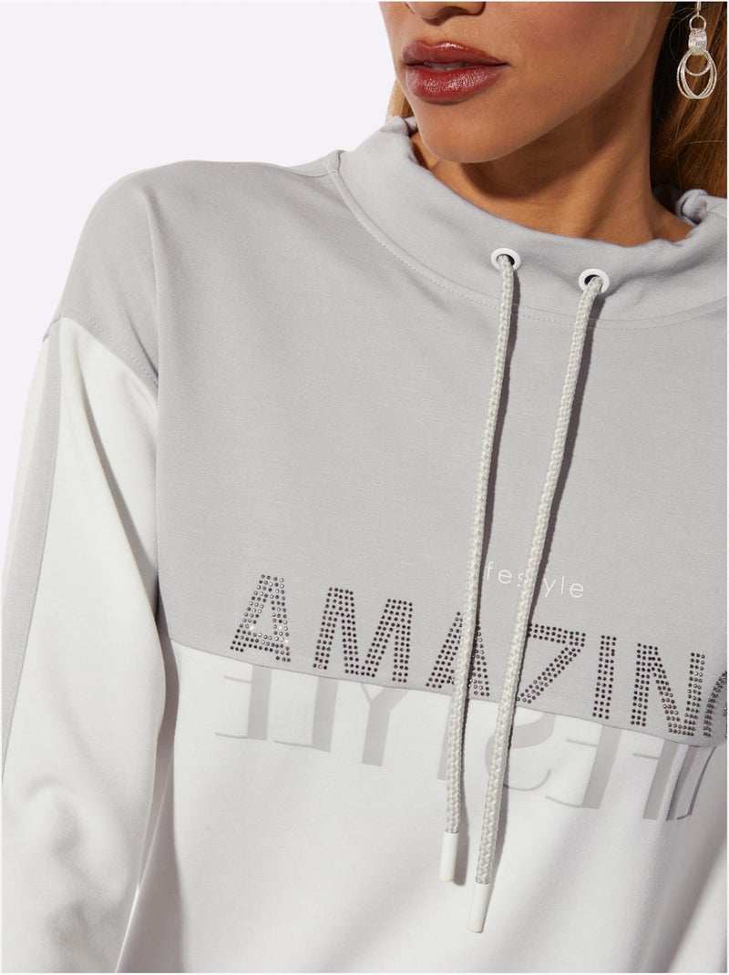 Sweatshirt Mélange De Modal Doux - Taille Standard - Helline Gris Ecru - Kiabi