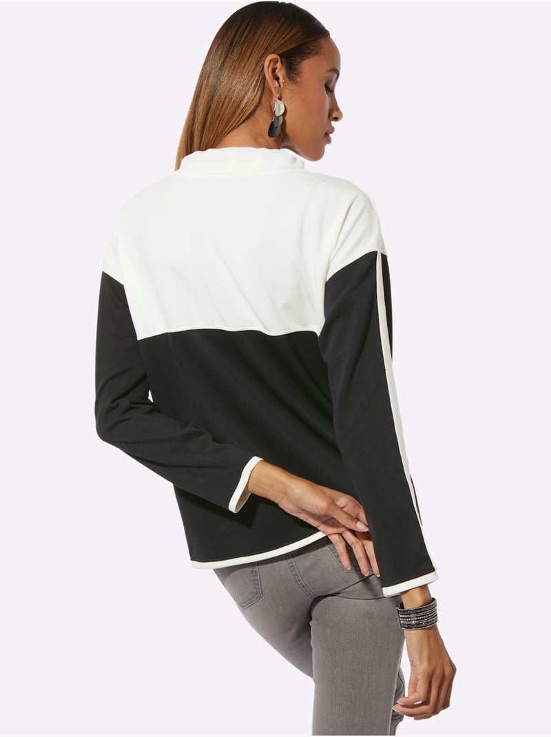 Sweatshirt Mélange De Modal Doux - Taille Standard - Helline Noir Ecru - Kiabi