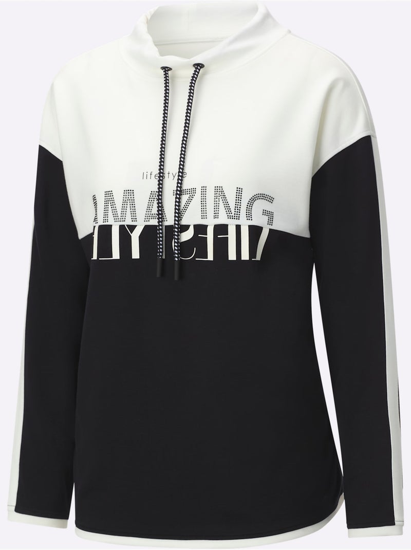 Sweatshirt Mélange De Modal Doux - Taille Standard - Helline Noir Ecru - Kiabi