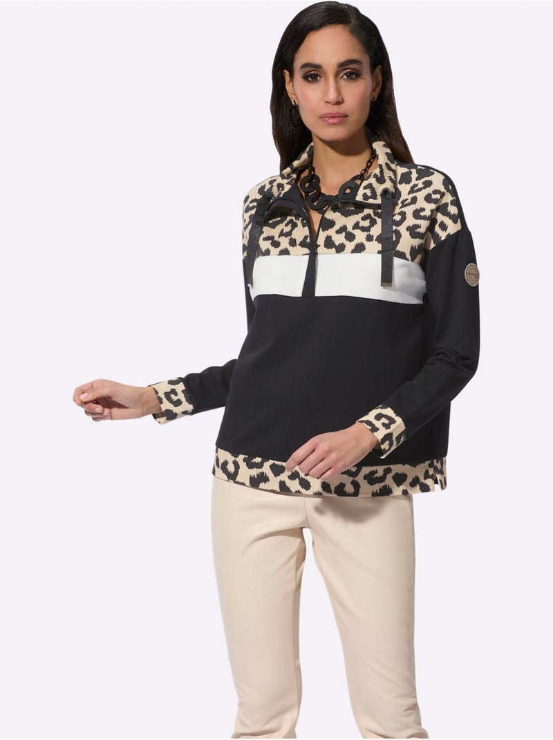 Sweatshirt Mélange De Modal Doux - Taille Standard - Helline Noir Jaune - Kiabi