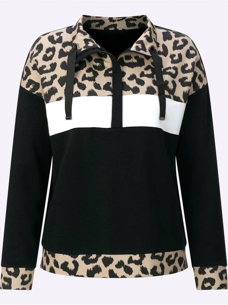 Sweatshirt Mélange De Modal Doux - Taille Standard - Helline Noir Jaune - Kiabi
