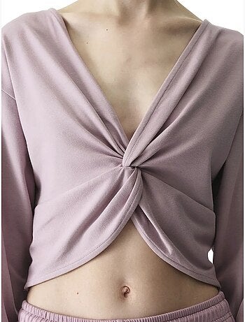 Sweatshirt midi oversize à col v et lien penti