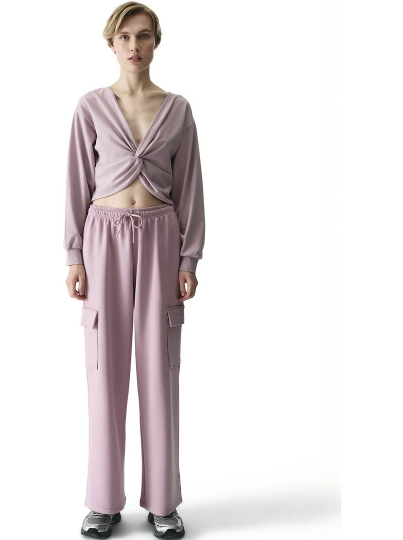 Sweatshirt midi oversize à col v et lien penti Mauve - Kiabi