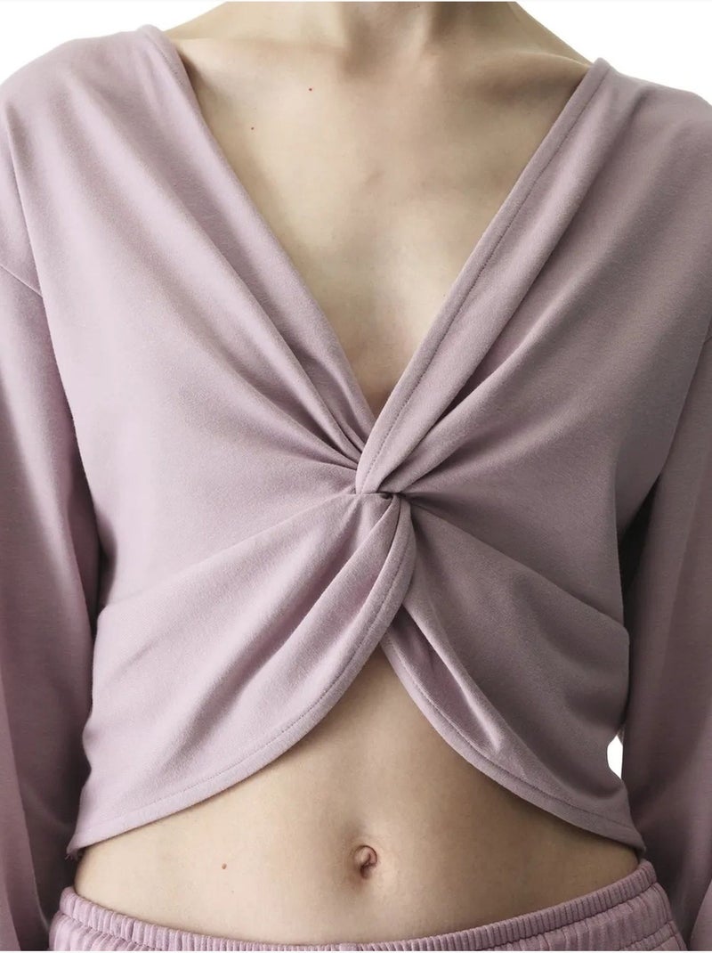 Sweatshirt midi oversize à col v et lien penti Mauve - Kiabi