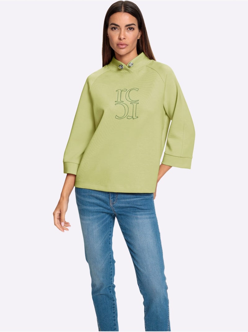 Sweatshirt Motif De Broderie Haute Qualité - Taille Standard - Helline Vert pistache - Kiabi