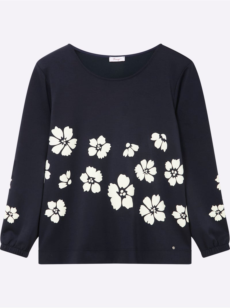 Sweatshirt Motif Imprimé - Taille Standard - Sheego Bleu Blanc - Kiabi