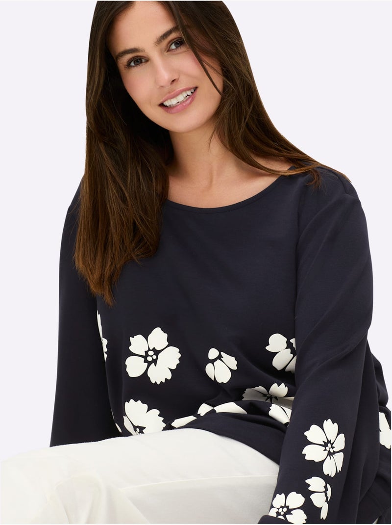Sweatshirt Motif Imprimé - Taille Standard - Sheego Bleu Blanc - Kiabi