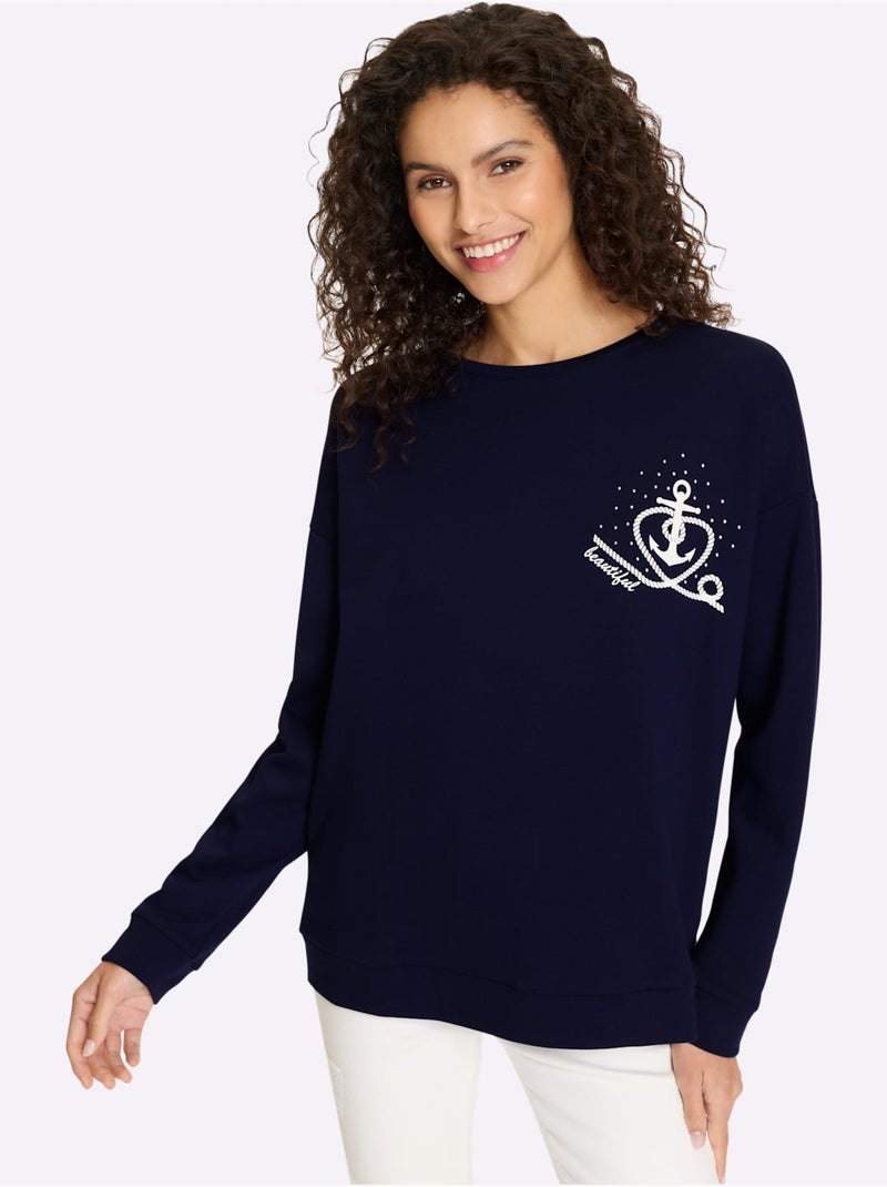 Sweatshirt Motif Imprimé Devant - Taille Standard - Helline Bleu marine - Kiabi