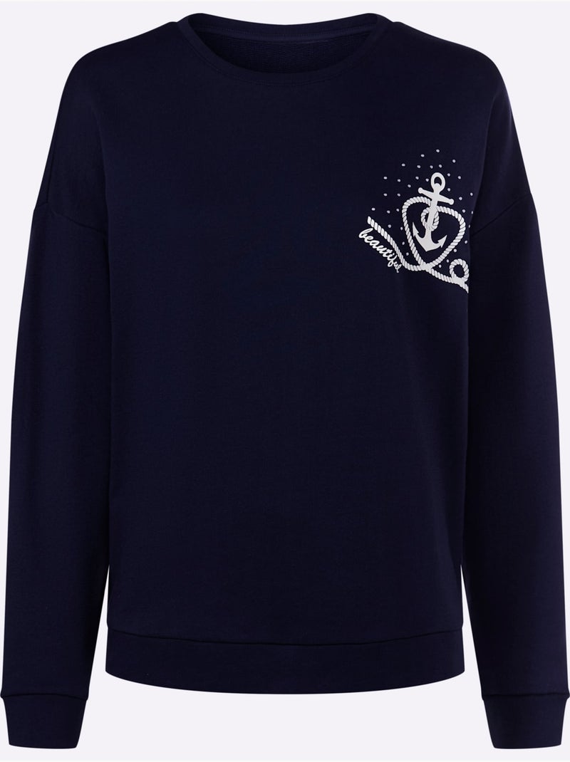 Sweatshirt Motif Imprimé Devant - Taille Standard - Helline Bleu marine - Kiabi