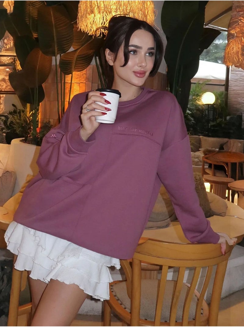 Sweatshirt oversize à col rond tommy Mauve - Kiabi