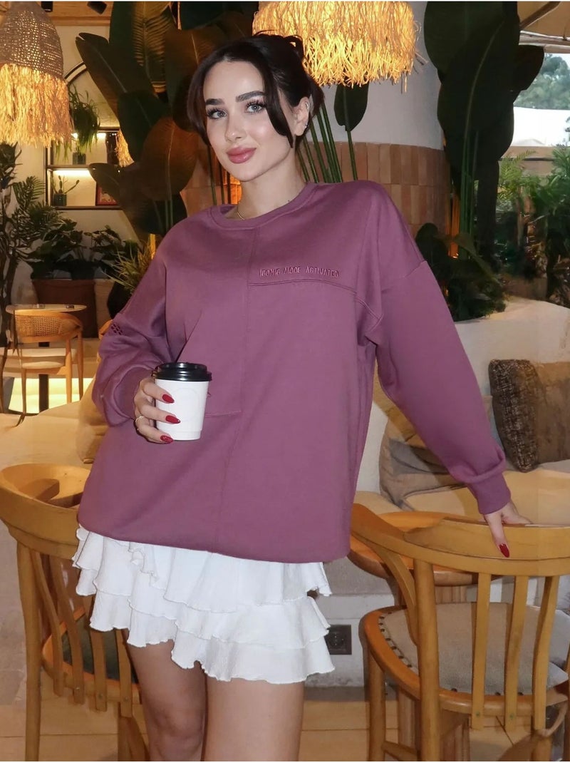 Sweatshirt oversize à col rond tommy Mauve - Kiabi