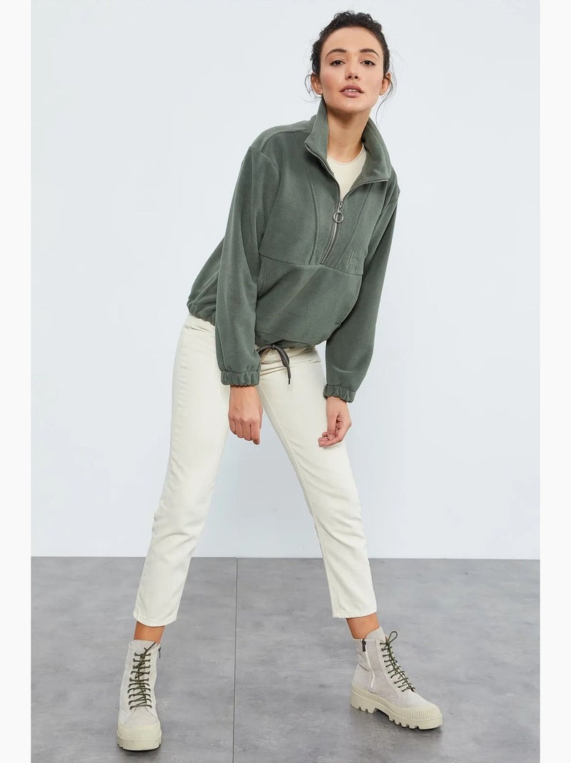 Sweatshirt oversize en maille pelucheuse à demi-zip tommy Kaki - Kiabi