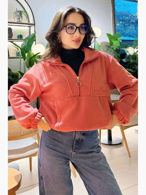 Sweatshirt oversize en maille pelucheuse à demi-zip tommy - Kiabi