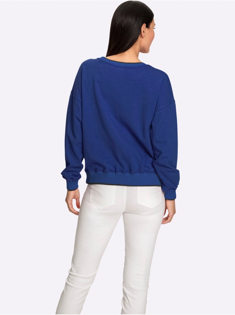 Sweatshirt Passepoils Contrastés Tendance - Taille Standard - helline Bleu roi - Kiabi